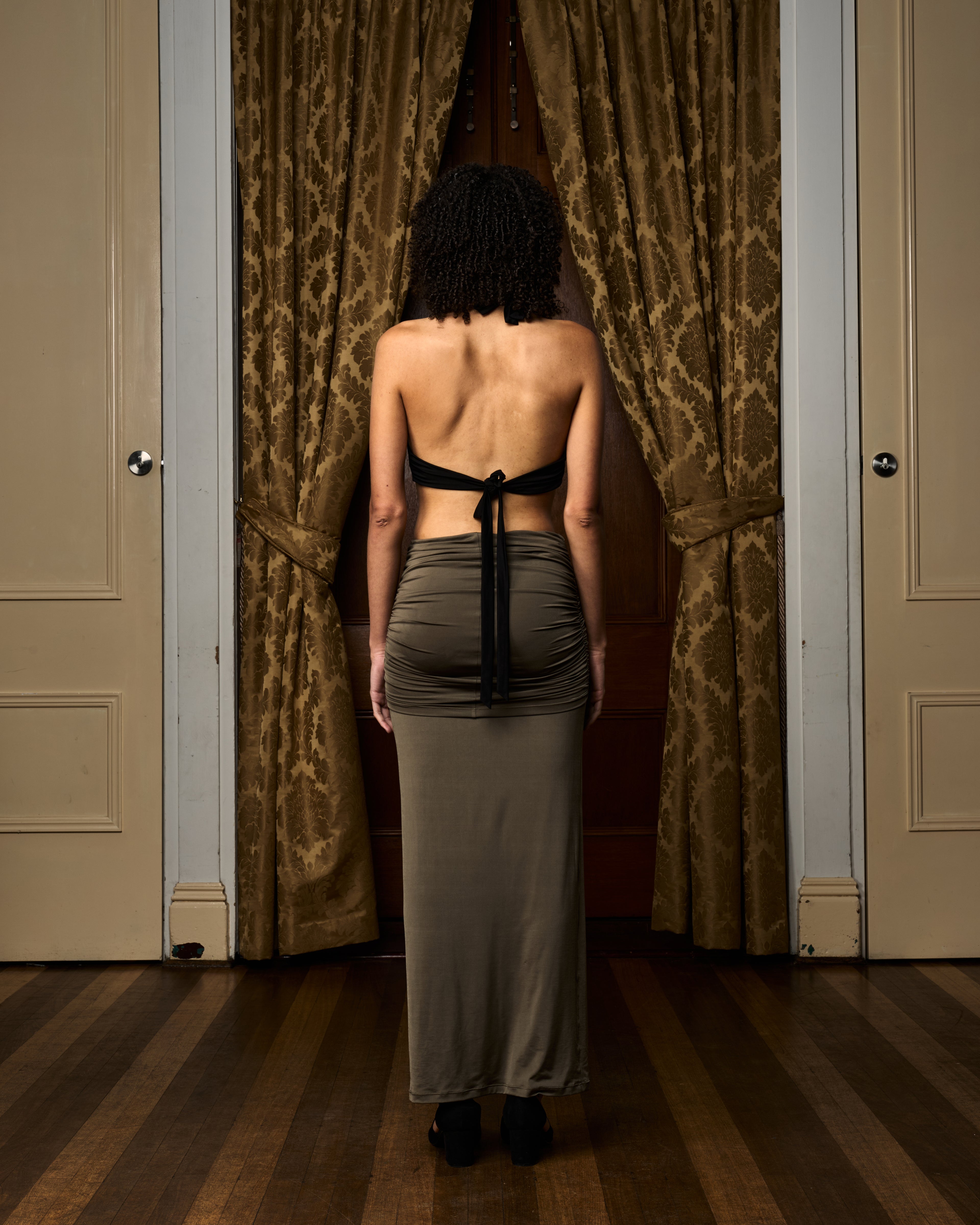 Virtue Ruched Maxi Skirt