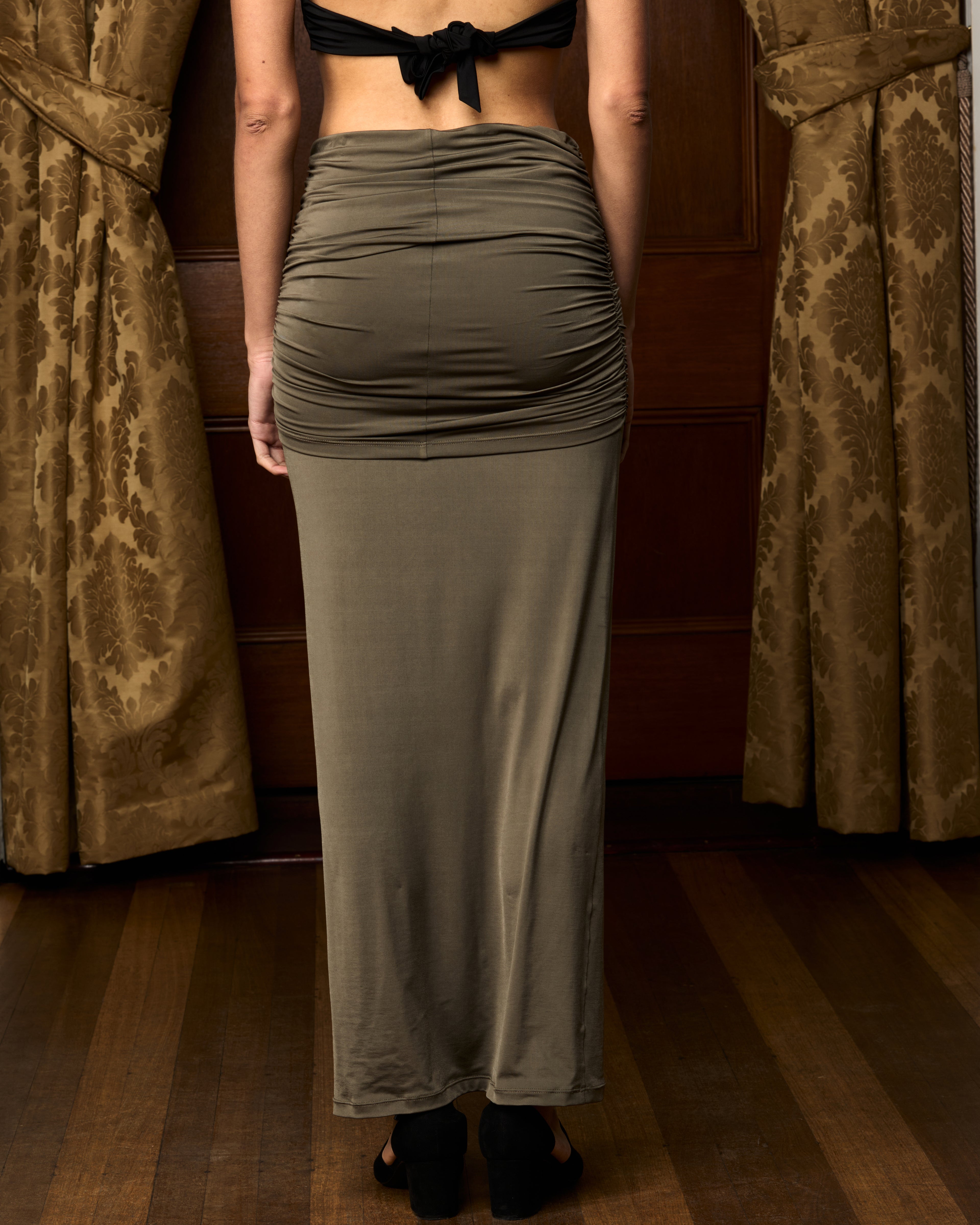 Virtue Ruched Maxi Skirt