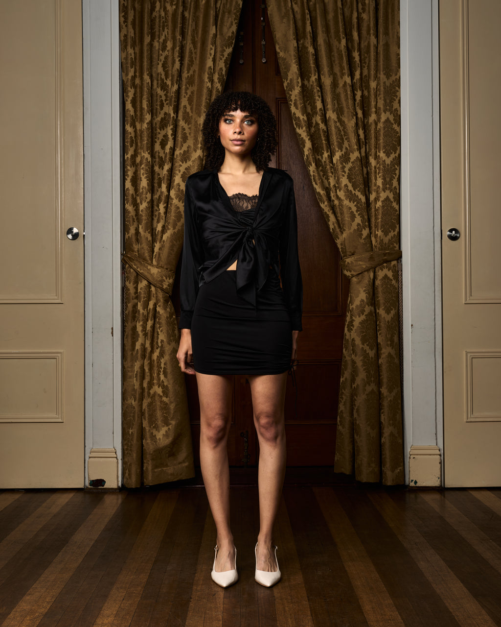 Midnight Drape Tie Knot Shirt